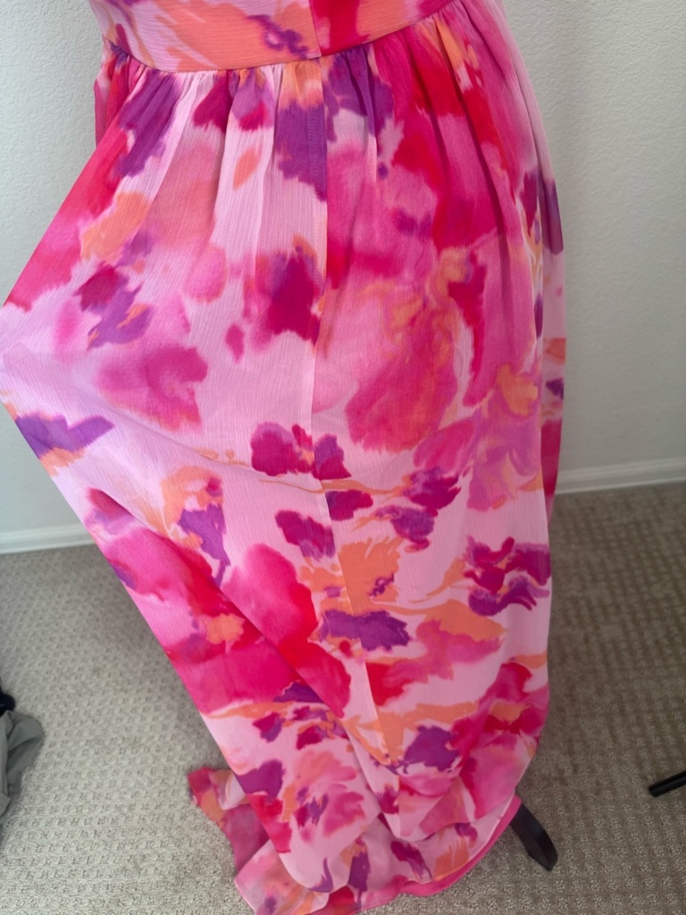 Boston Proper Pink Floral Maxi Dress Ruffle V-Neck Pleated Flowy Summer size 8 - Picture 5 of 13